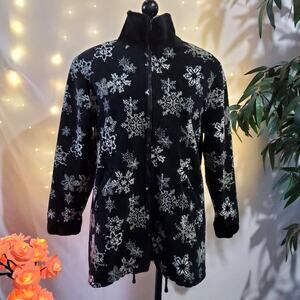 Talbots VTG Snowflake Fleece Jacket Womens Size S Full Zip Pockets Mock Neck